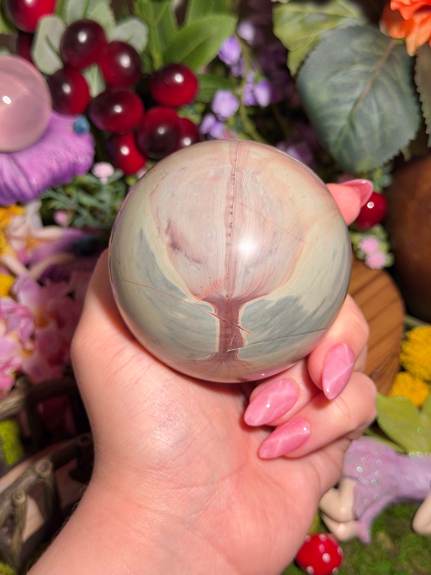 Pastel "tulip" dendritic picture jasper sphere