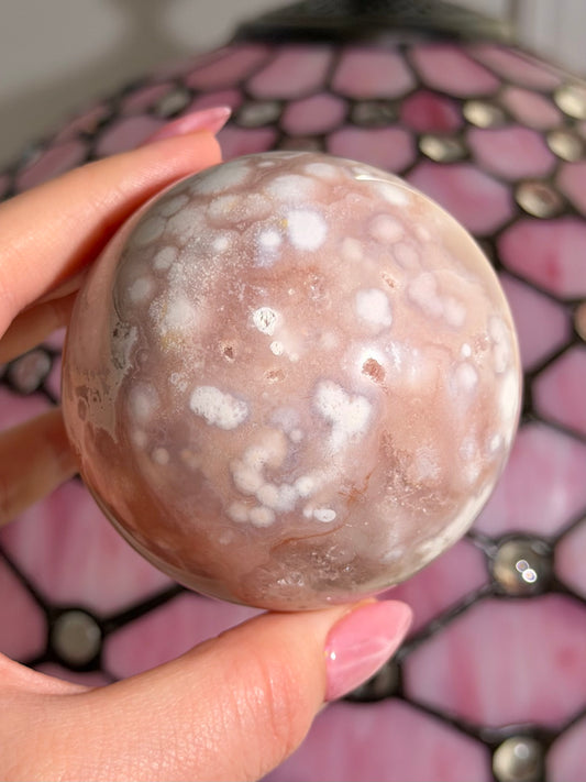 Bubbly Pink amethyst x flower agate sphere