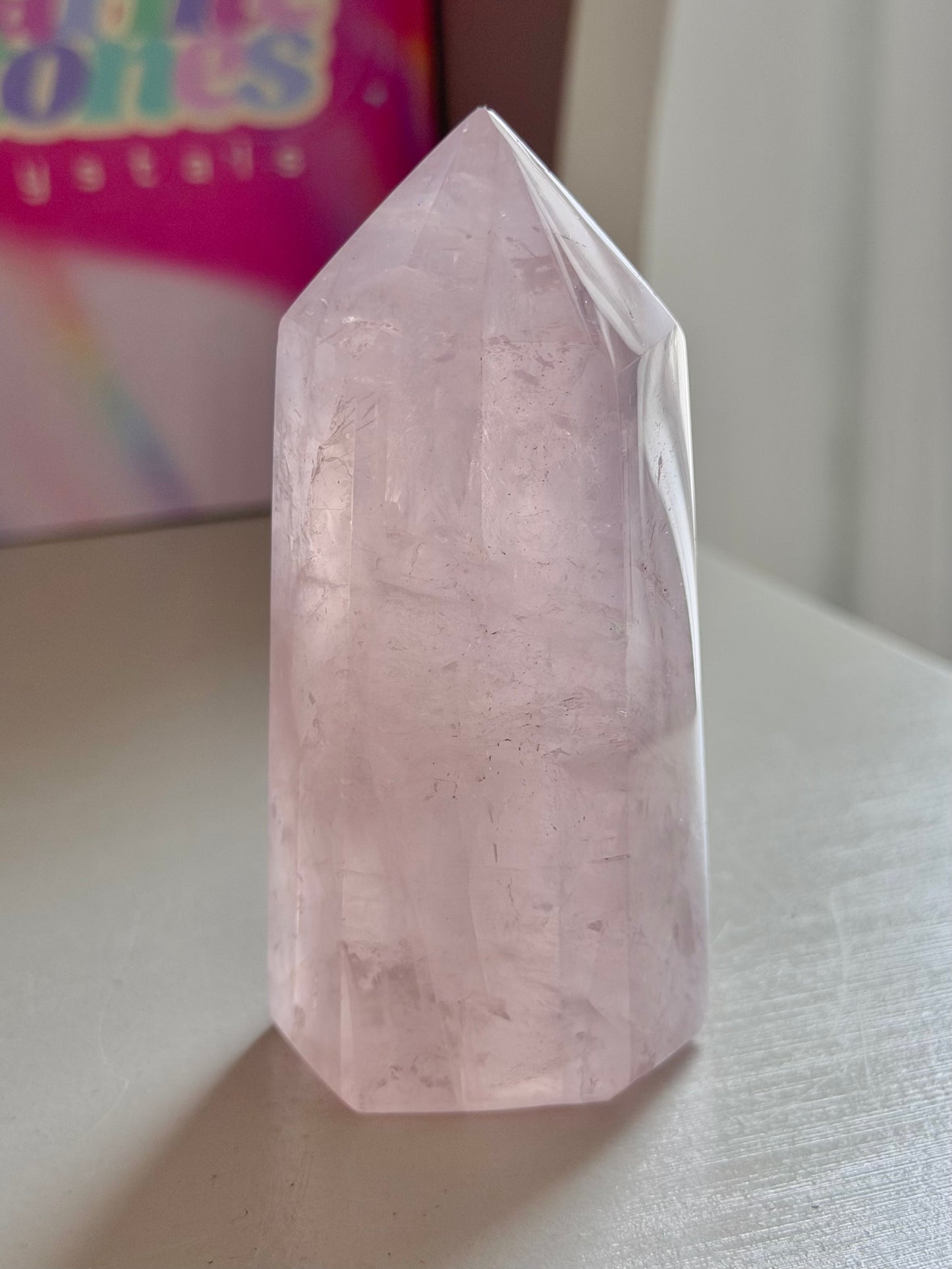 Baby pink rose quartz tower