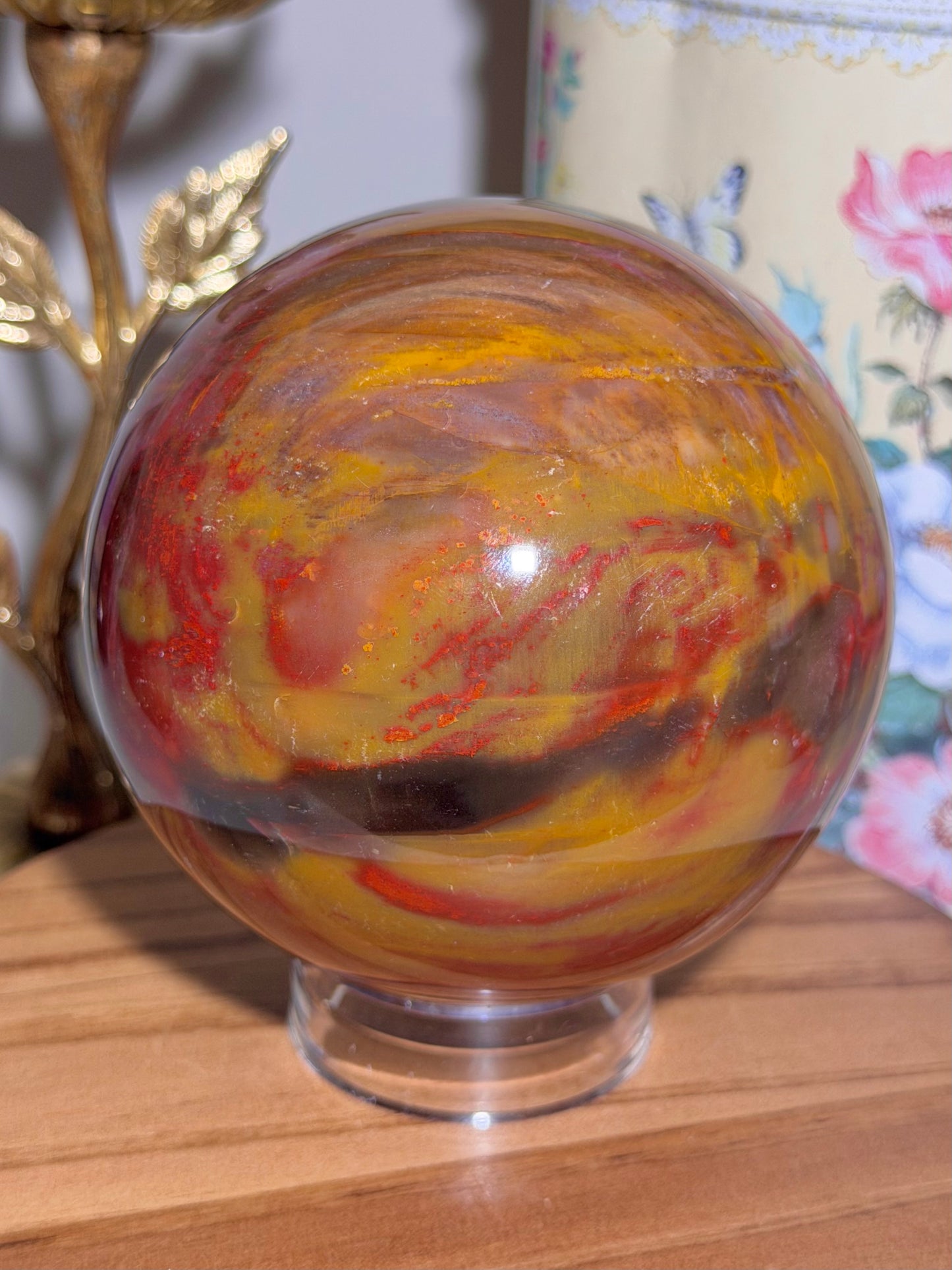 Statement colorful petrified wood sphere