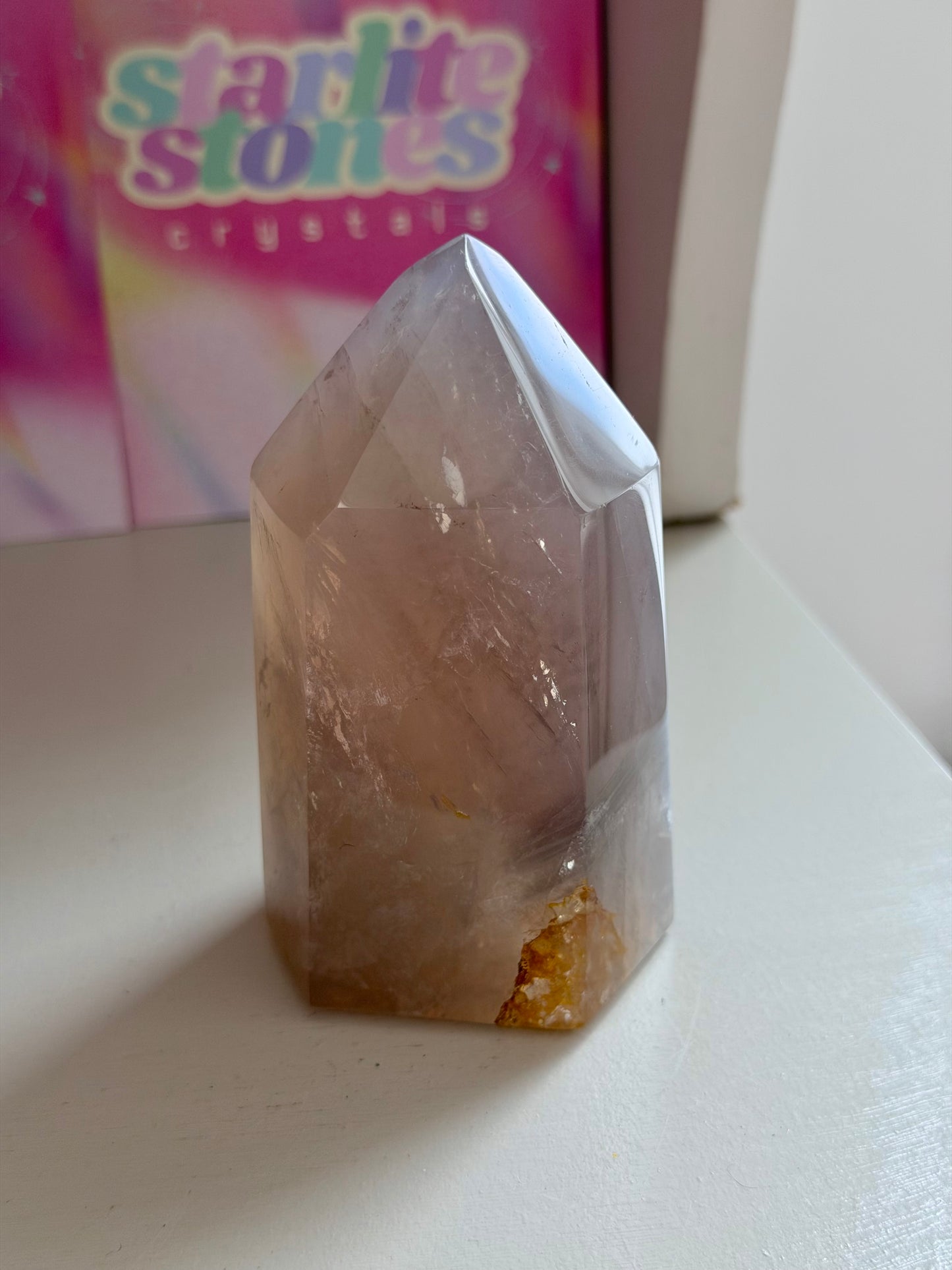 Blue rose quartz tower