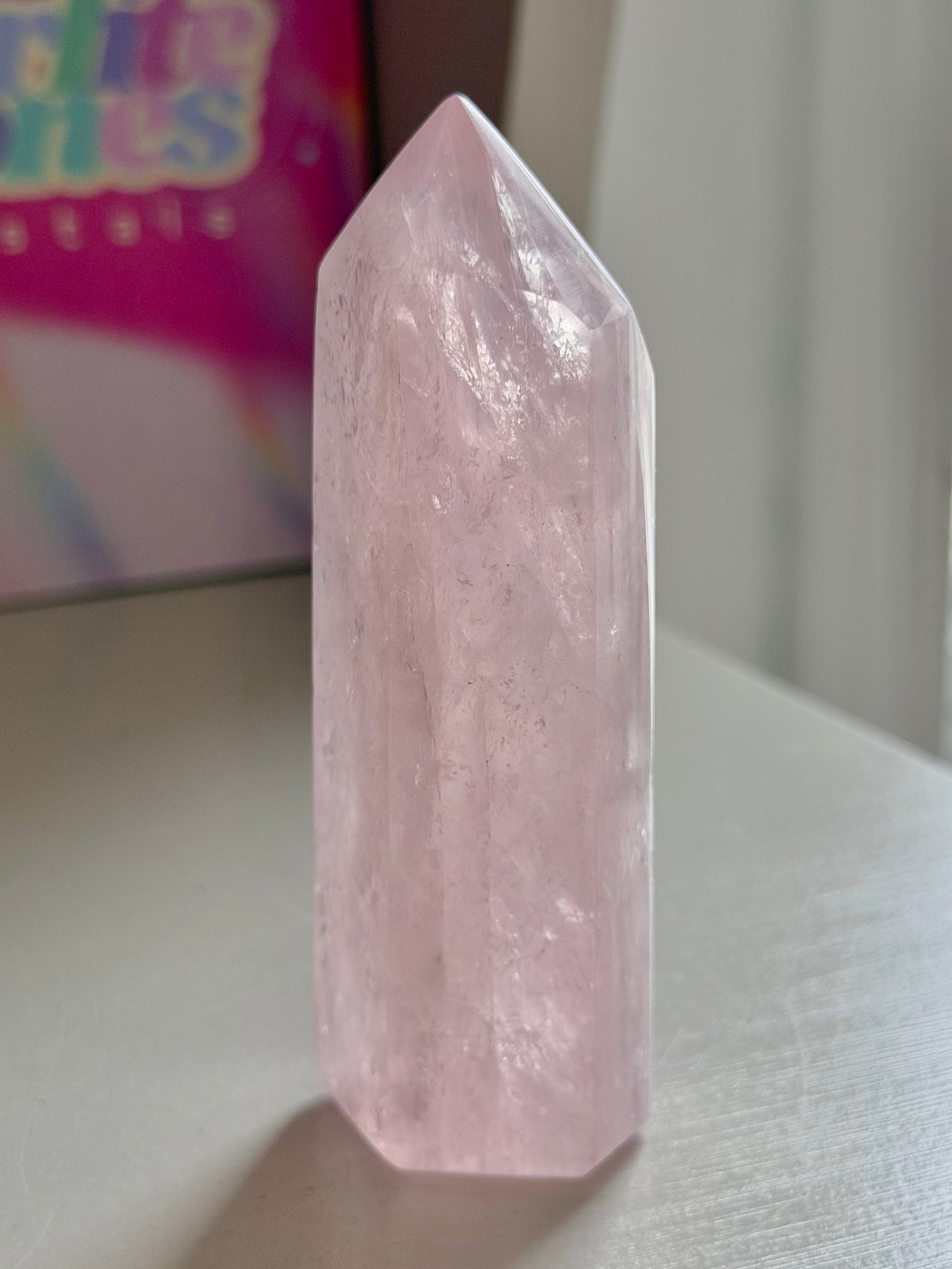 Baby pink rose quartz tower