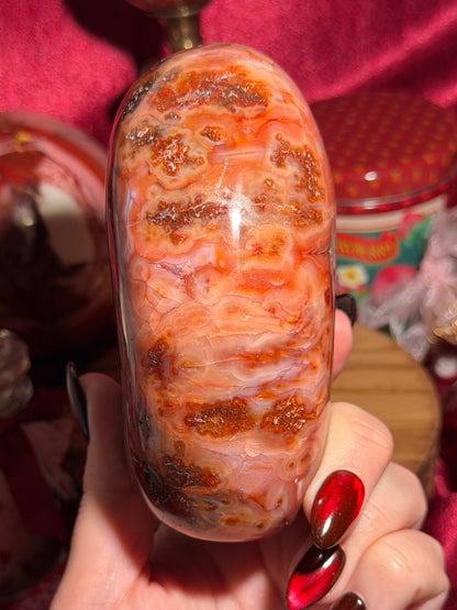 Large strawberry red mossy carnelian freeform
