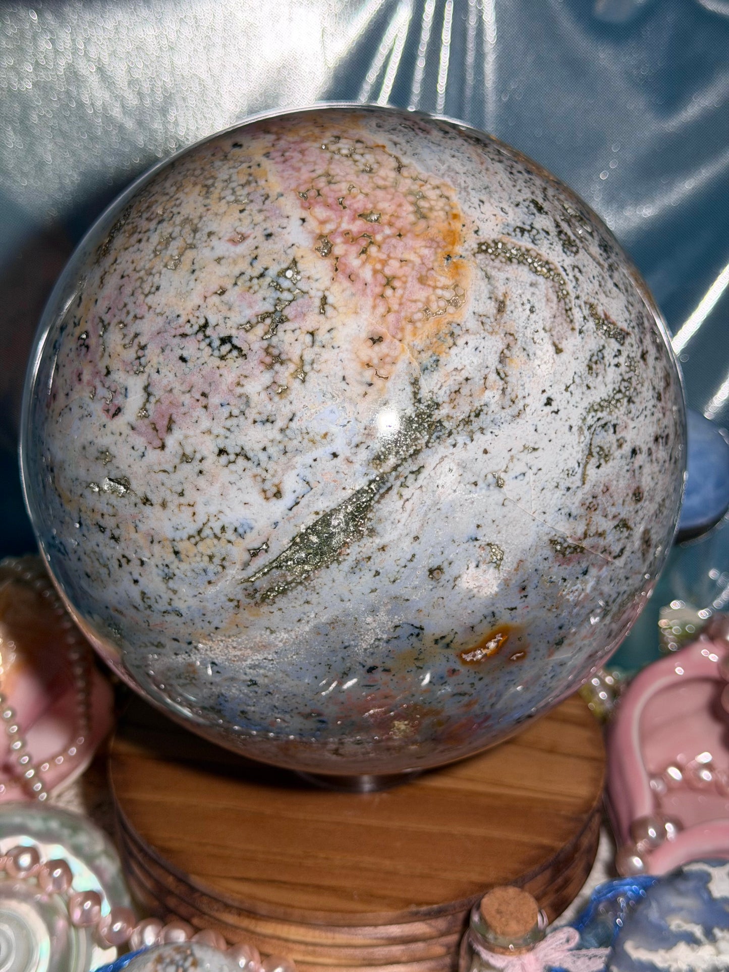 Statement Pastel Rainbow orbicular Veinless Ocean Jasper™ sphere from Madagascar - 17lbs, 7.5kg