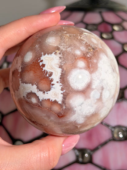 Pink amethyst x flower agate sphere