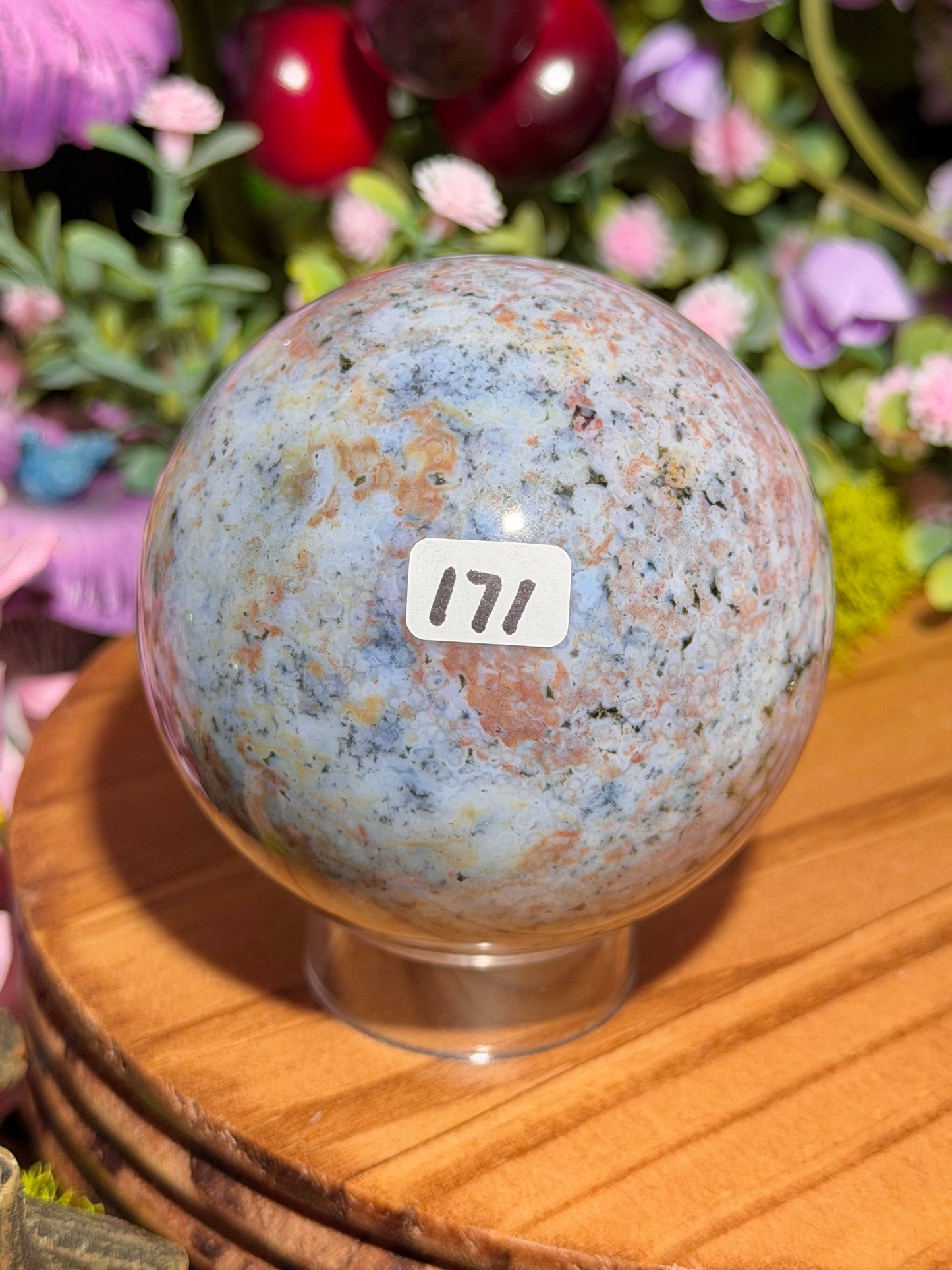 Pink Orbicular Veinless Ocean Jasper sphere