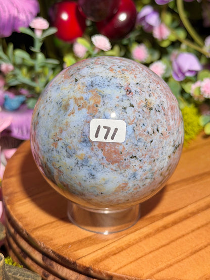 Pink Orbicular Veinless Ocean Jasper sphere