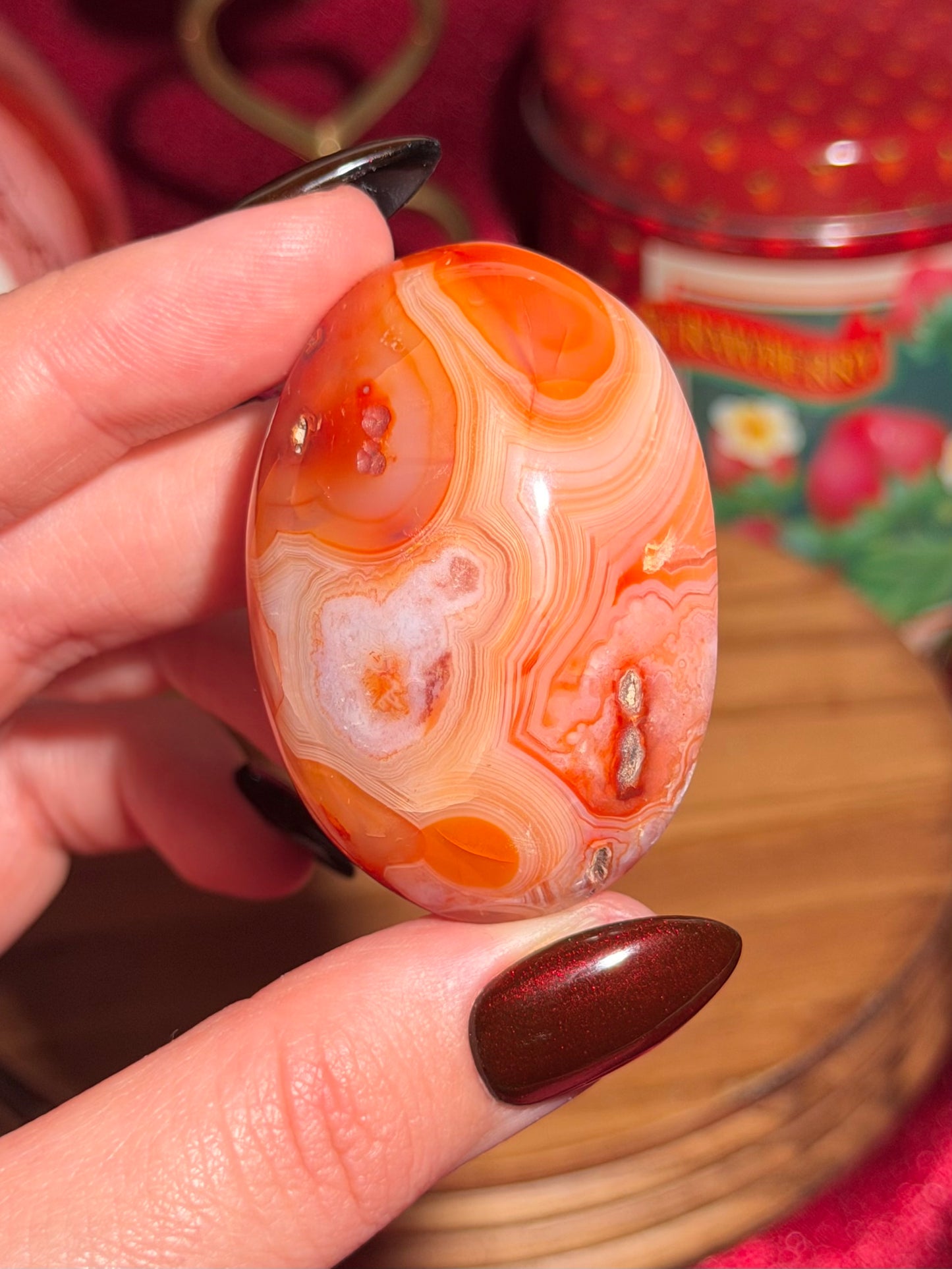 Creamsicle funky banded carnelian palmstone 11A