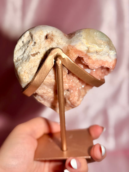 Brazilian Pink Amethyst Heart On Stand