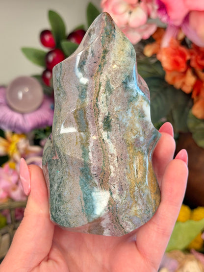 Lilac and green sea jasper flame