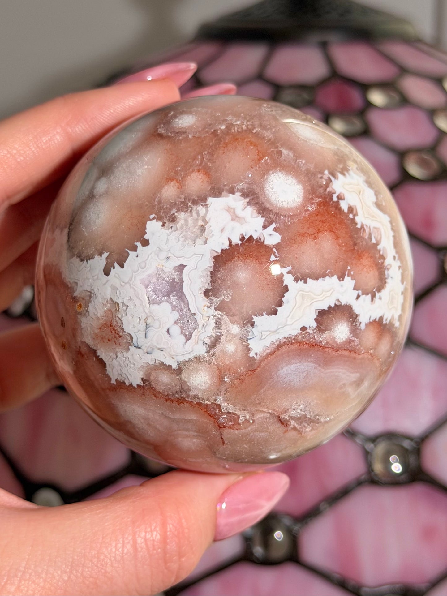 Pink amethyst x flower agate sphere