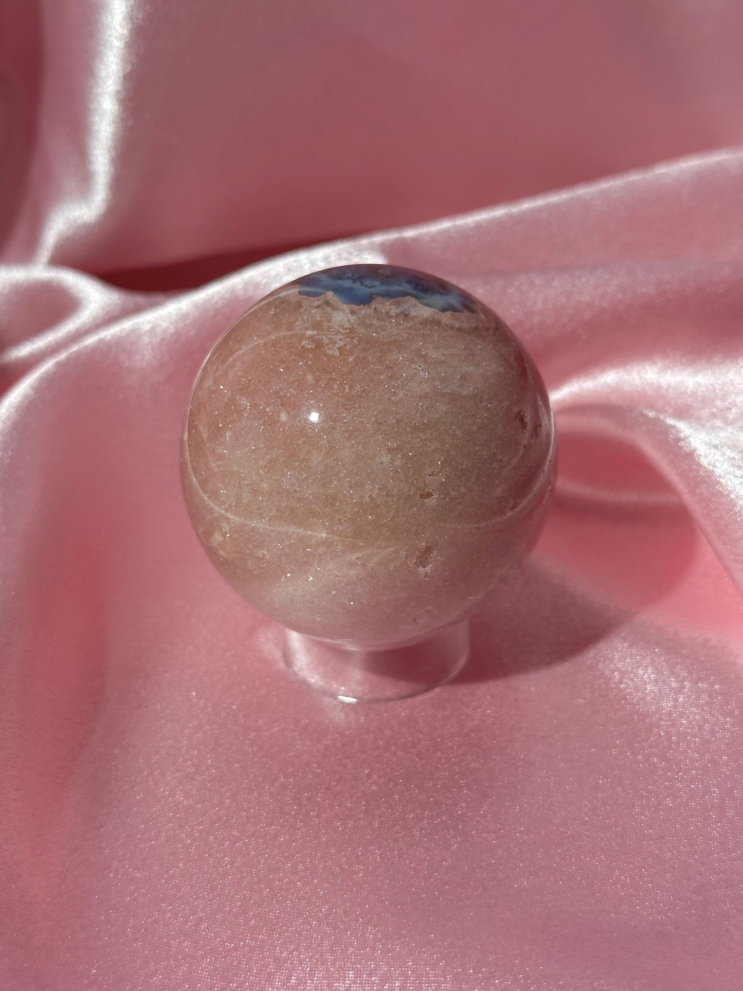 Pink n' sparkly Brazilian pink amethyst x flower agate "eyeball" sphere (140B)
