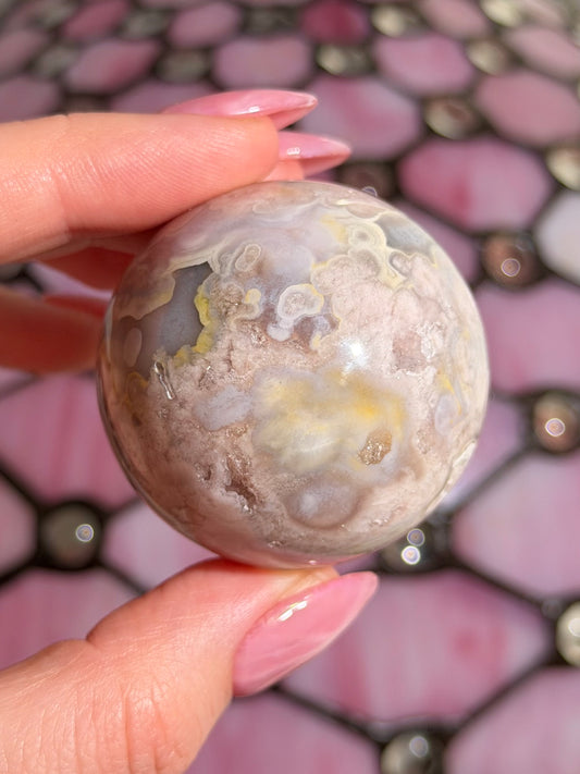 Pink amethyst x flower agate sphere