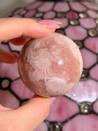 Hot pink quartzy Pink amethyst x flower agate sphere