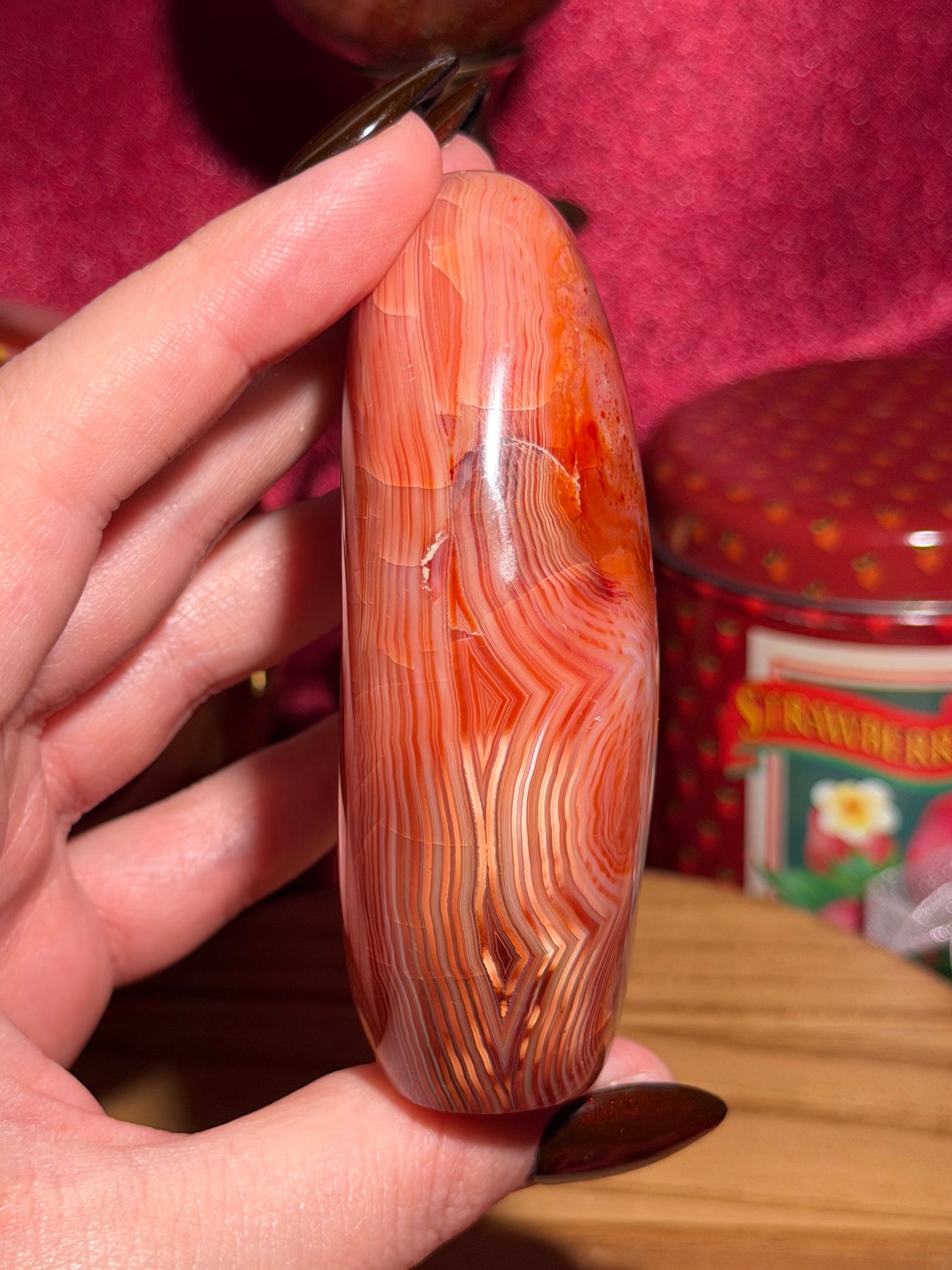 Raspberry red glowy carnelian freeform