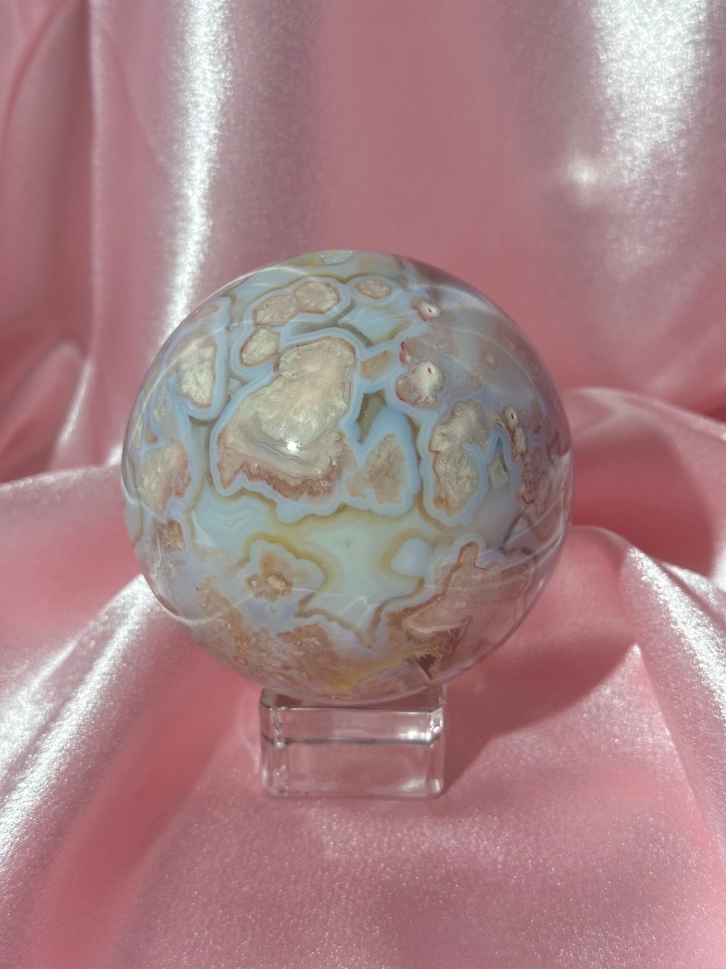 Blue pastel flower agate sphere from Madagascar