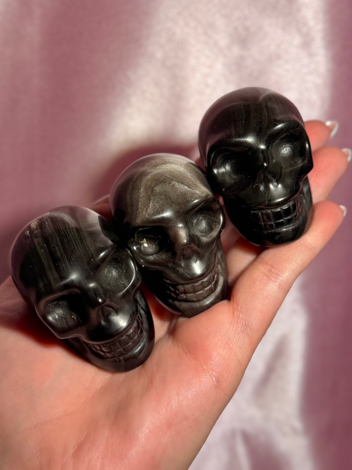 YOU PICK ⟢ Silver Sheen Obsidian Skull Carving