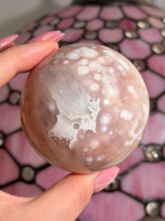 Bubbly Pink amethyst x flower agate sphere
