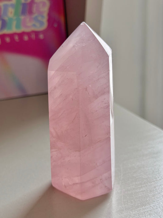 Baby pink rose quartz tower