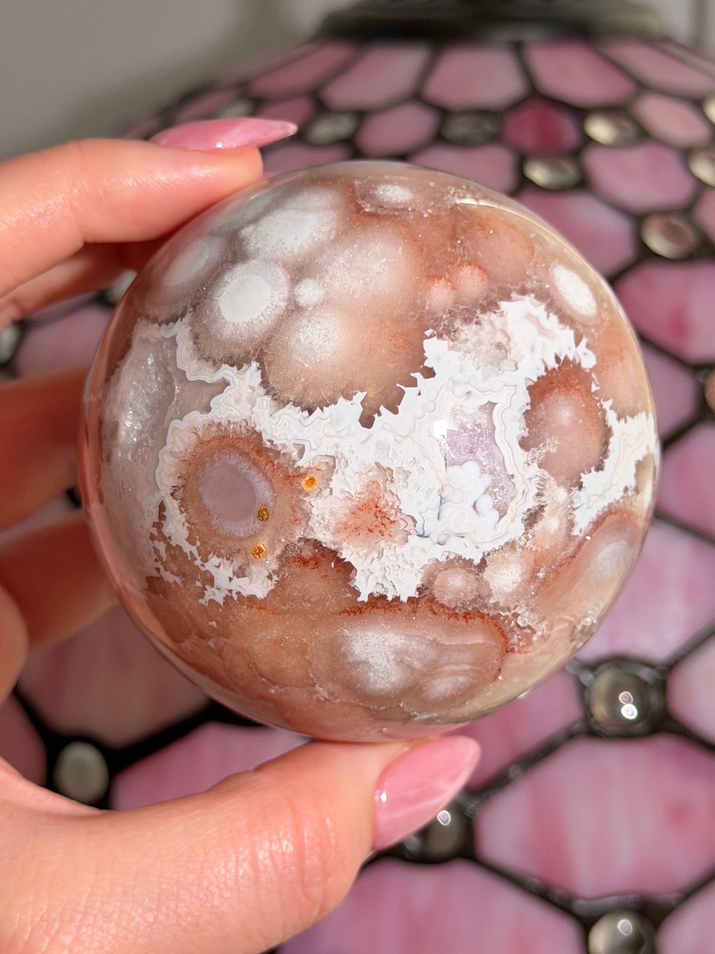 Pink amethyst x flower agate sphere