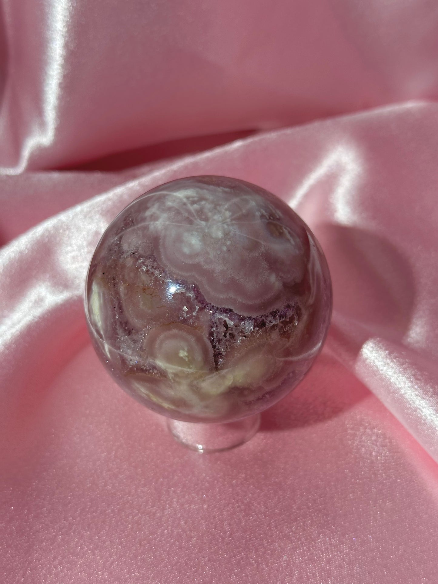 Brazilian pink amethyst x flower agate sphere with quartz