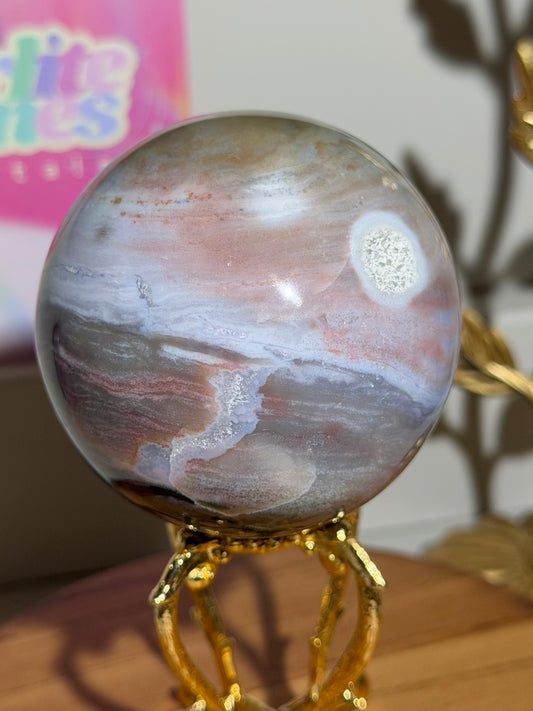 Pastel pink planet sea jasper sphere