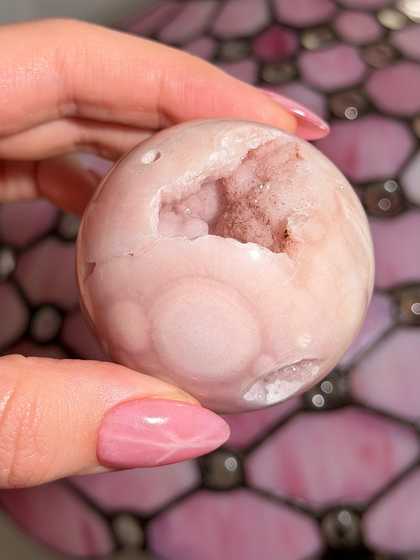 Pastel druzy Pink amethyst x flower agate sphere