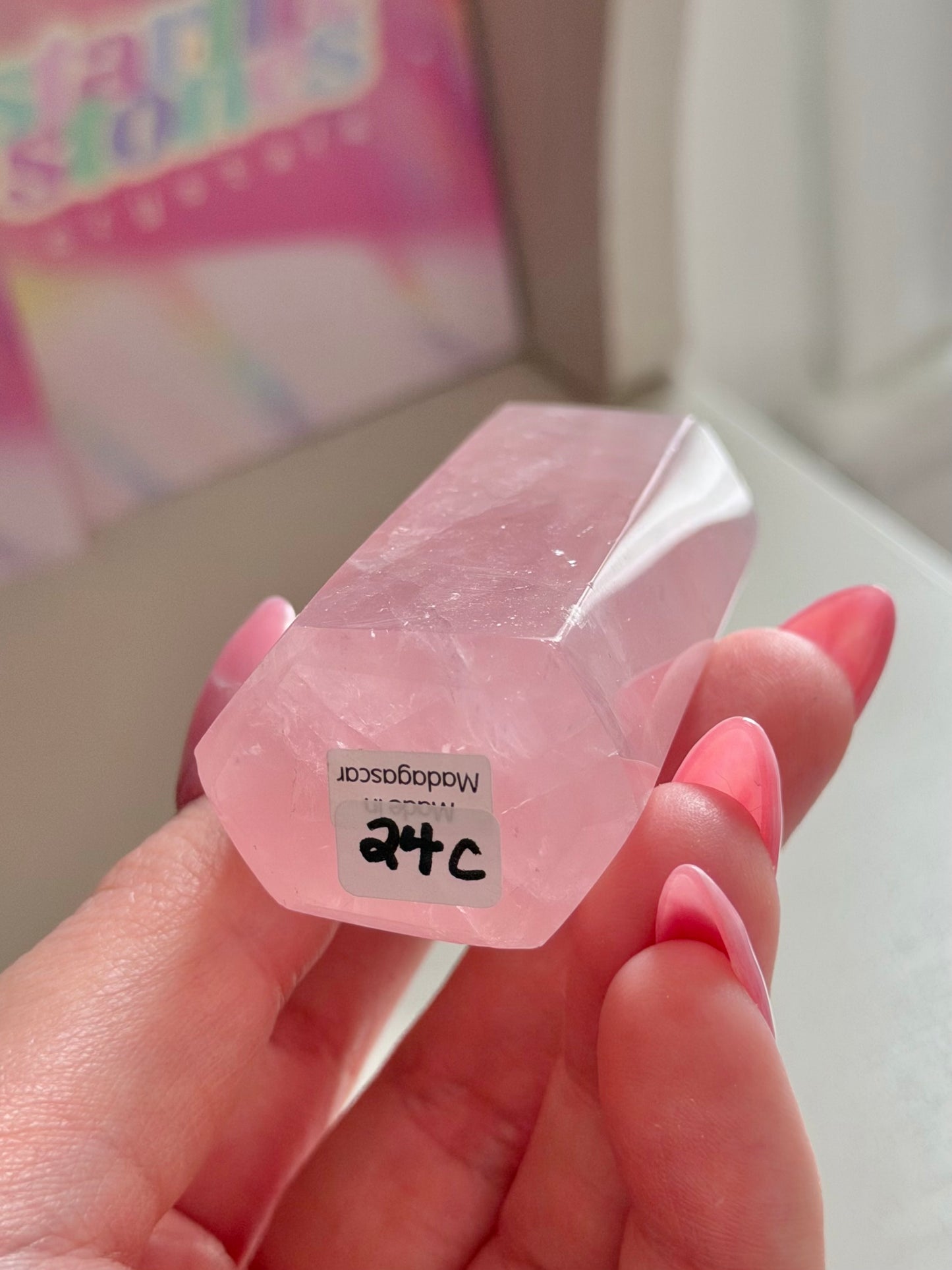 Baby pink rose quartz tower
