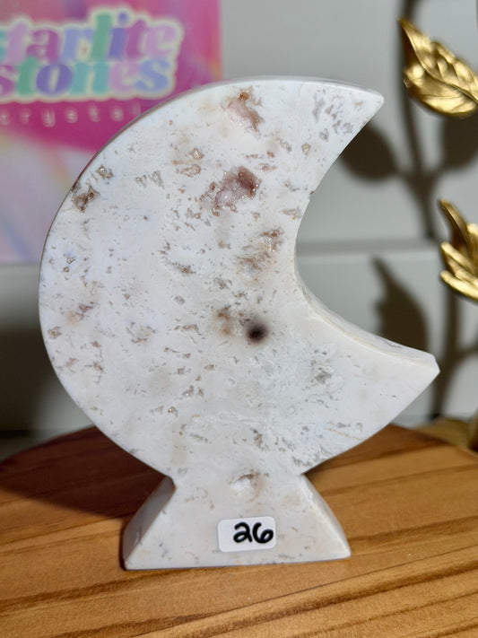 Pink carnelian self-standing moon carving from Indonesia (26)