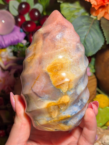 Pink "cotton candy" sea jasper flame