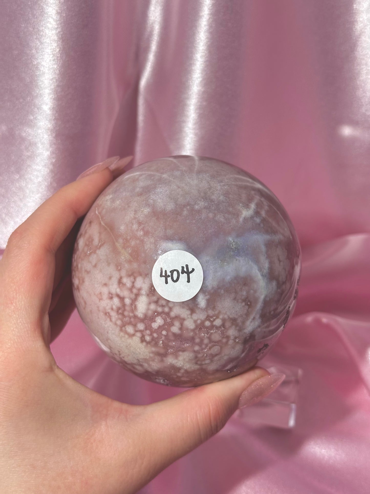 Brazilian pink amethyst x flower agate sphere with bubbly druzy cave