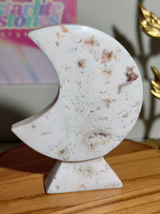 Pink carnelian self-standing moon carving from Indonesia (26)