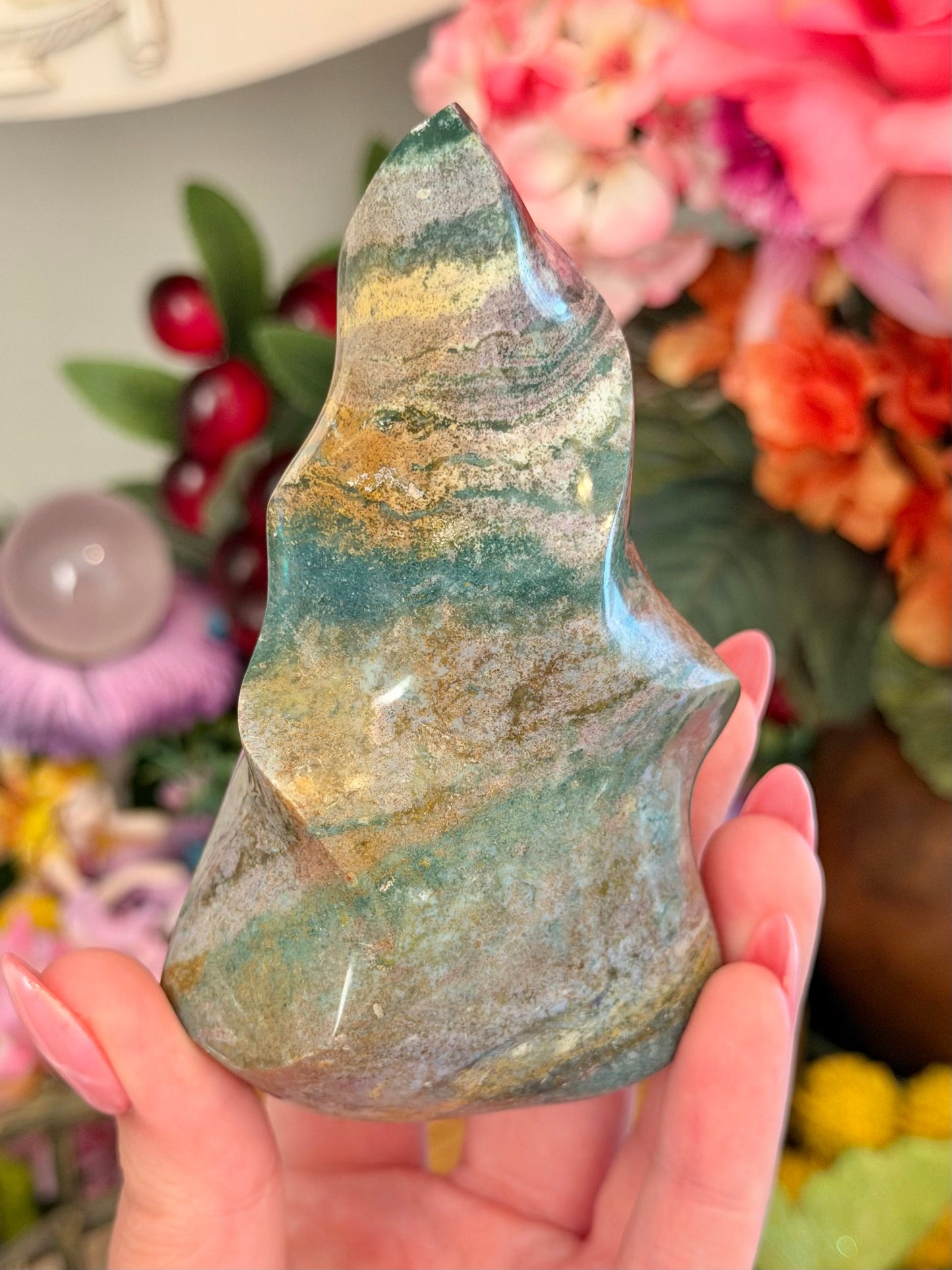 Lilac and green pastel sea jasper flame