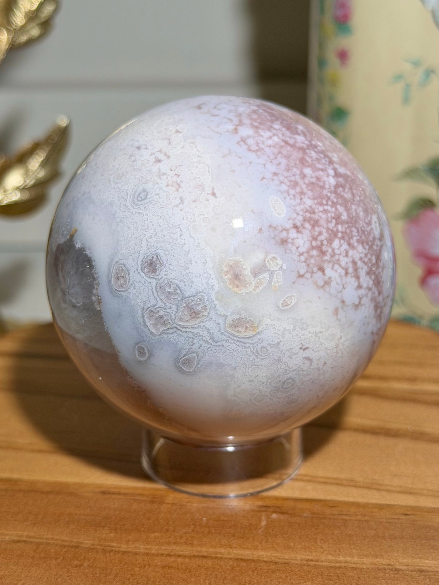 Pastel flower agate x pink amethyst sphere