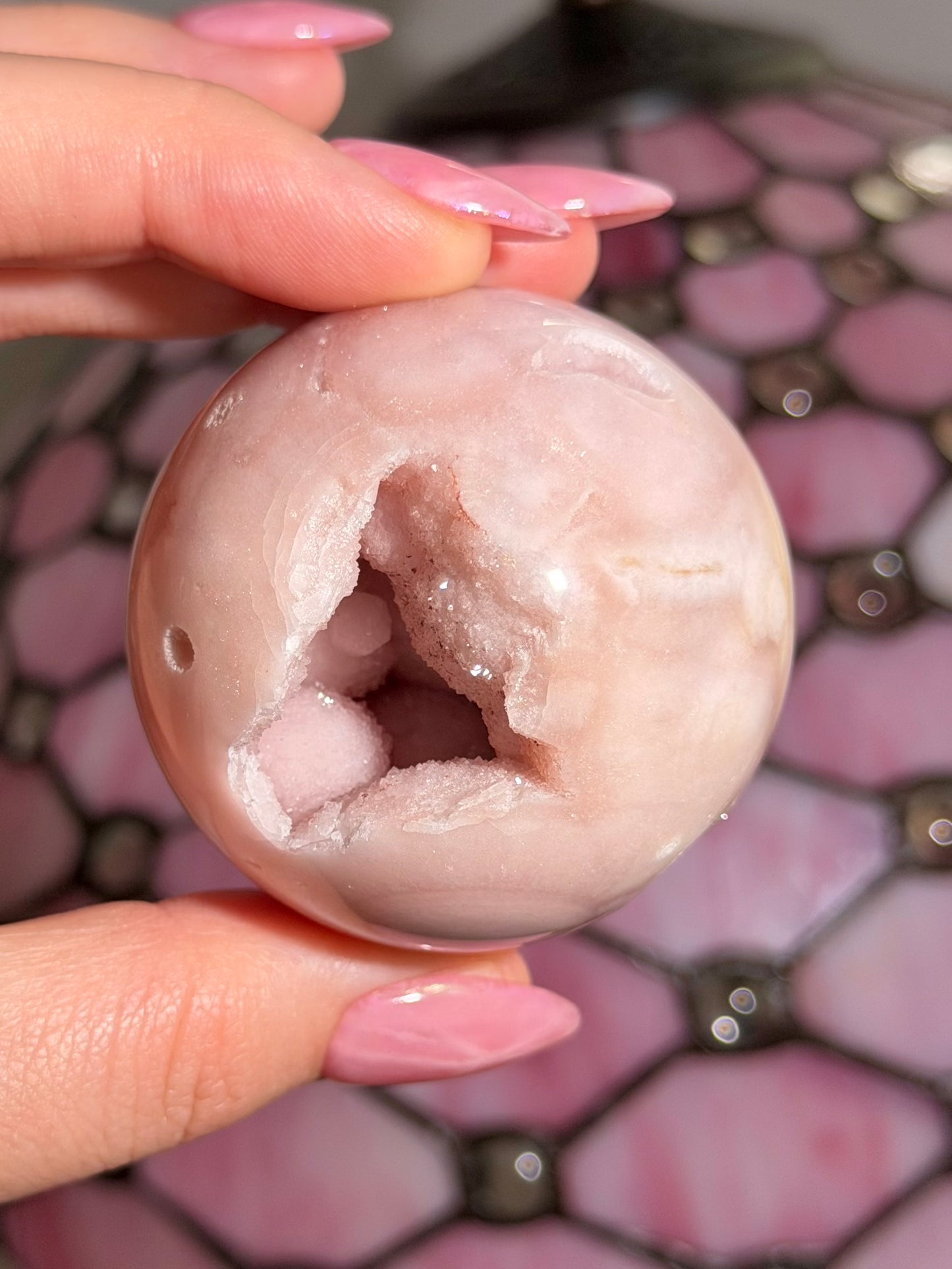 Pastel druzy Pink amethyst x flower agate sphere