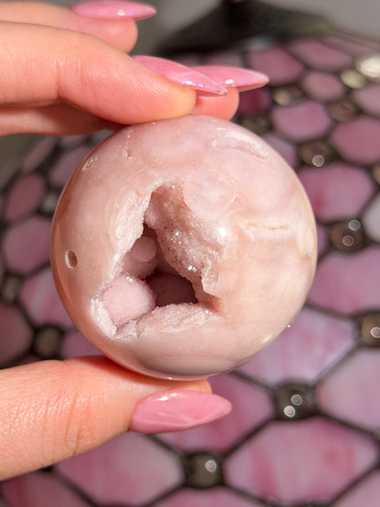 Pastel druzy Pink amethyst x flower agate sphere