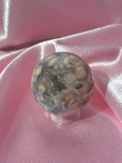 Blue flower agate sphere from Madagascar (132B)