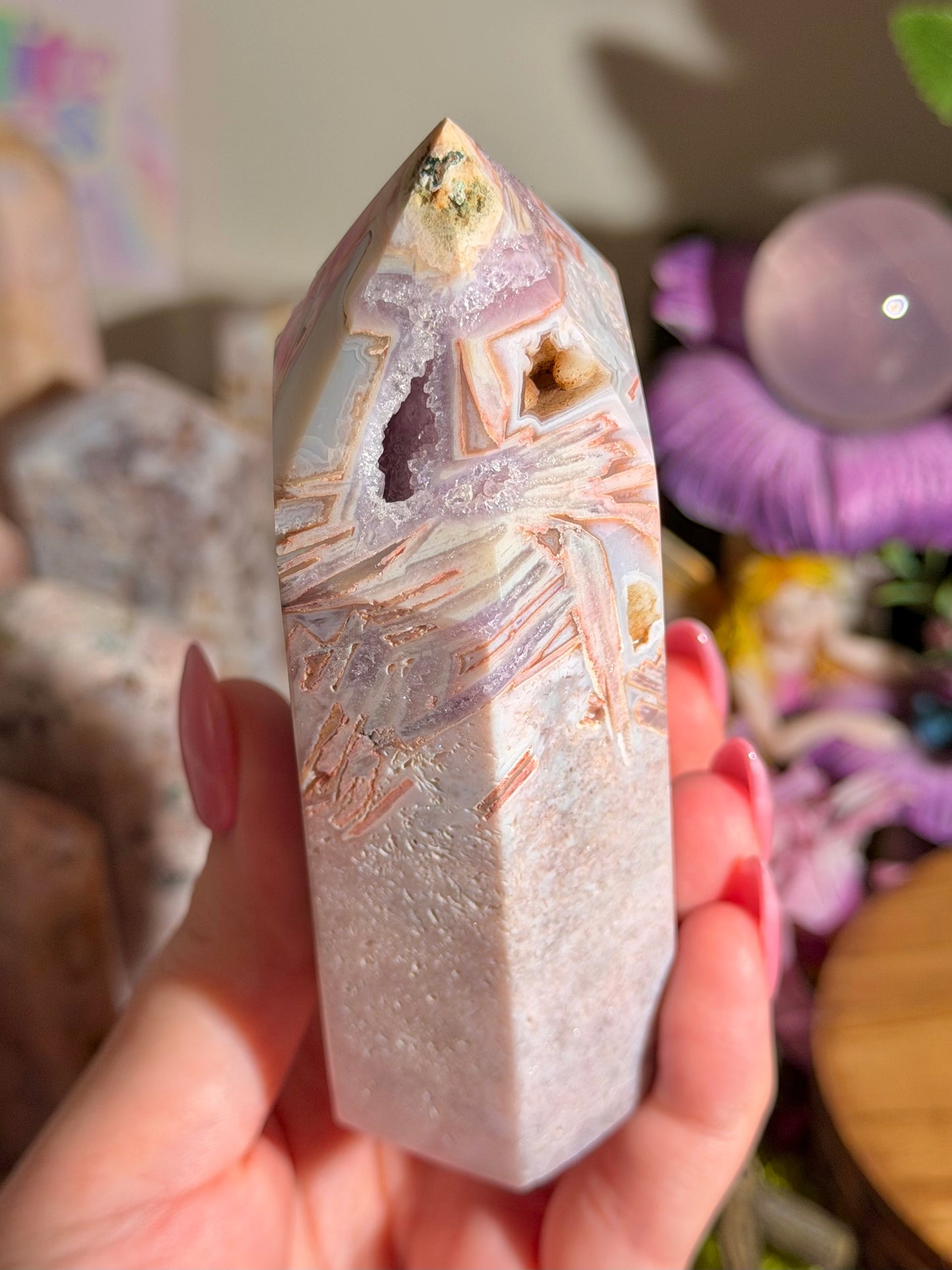 Unique purple and blue pink amethyst tower from Brazil