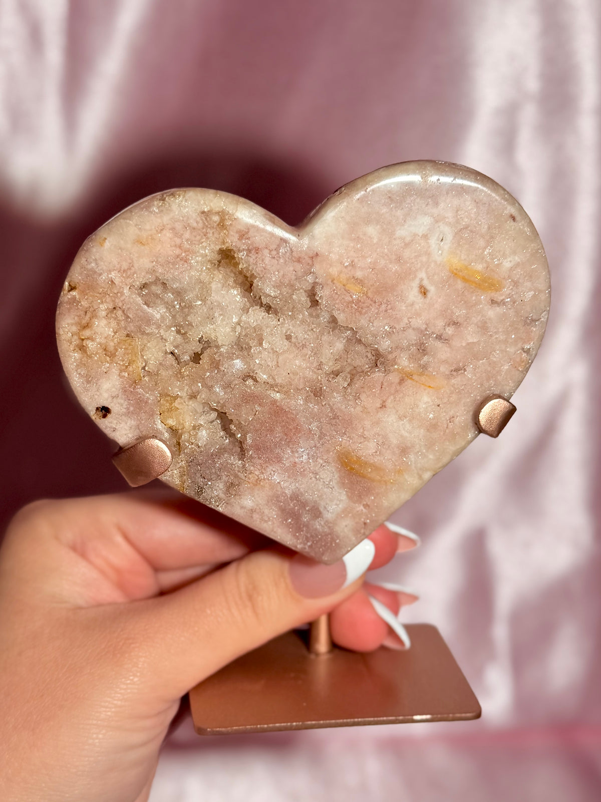 Brazilian Pink Amethyst Heart On Stand
