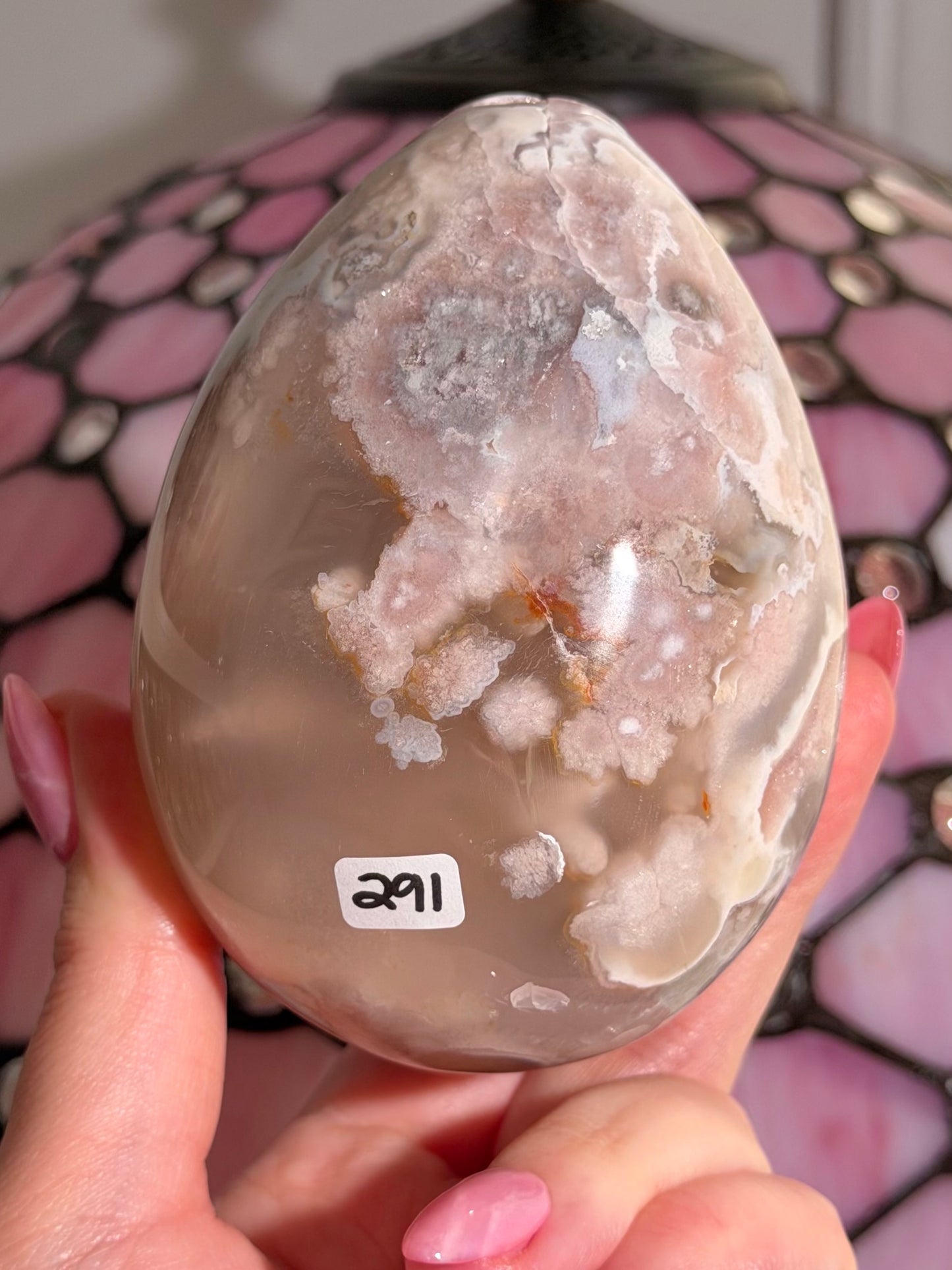 Large Flower agate x pink amethyst egg