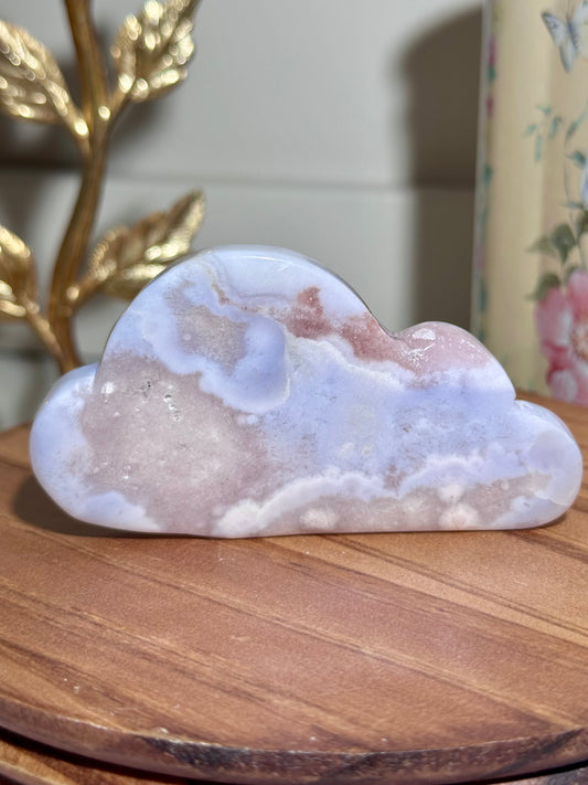 Pastel pink amethyst x flower agate cloud carving