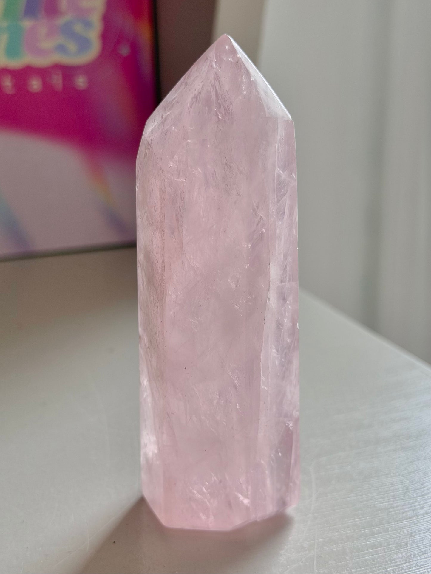 Baby pink rose quartz tower