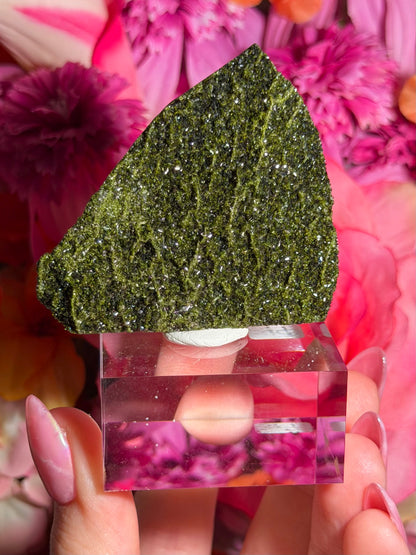 Fairy Quartz Epidote specimen on stand from Hakkari, Turkey