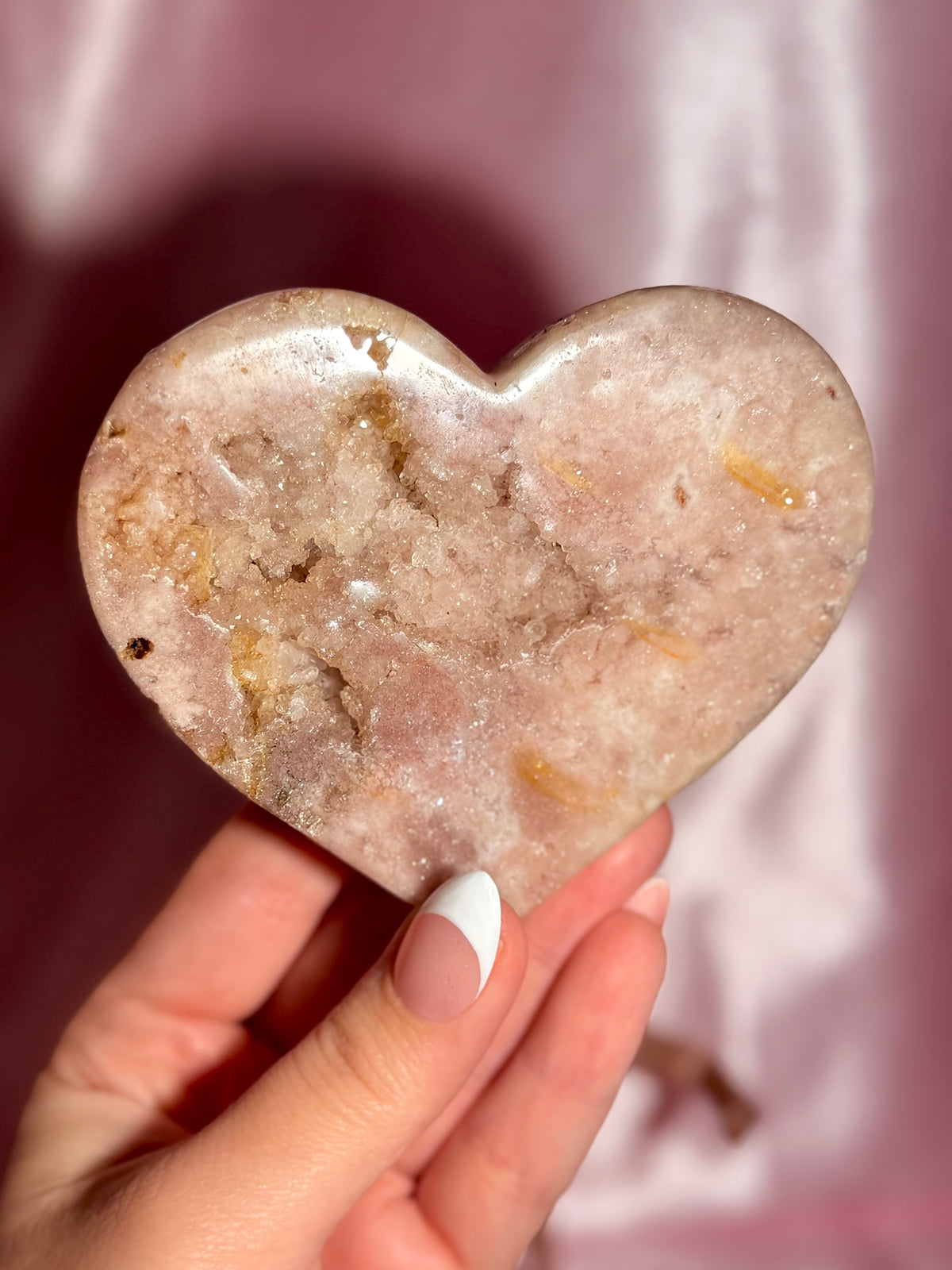 Brazilian Pink Amethyst Heart On Stand