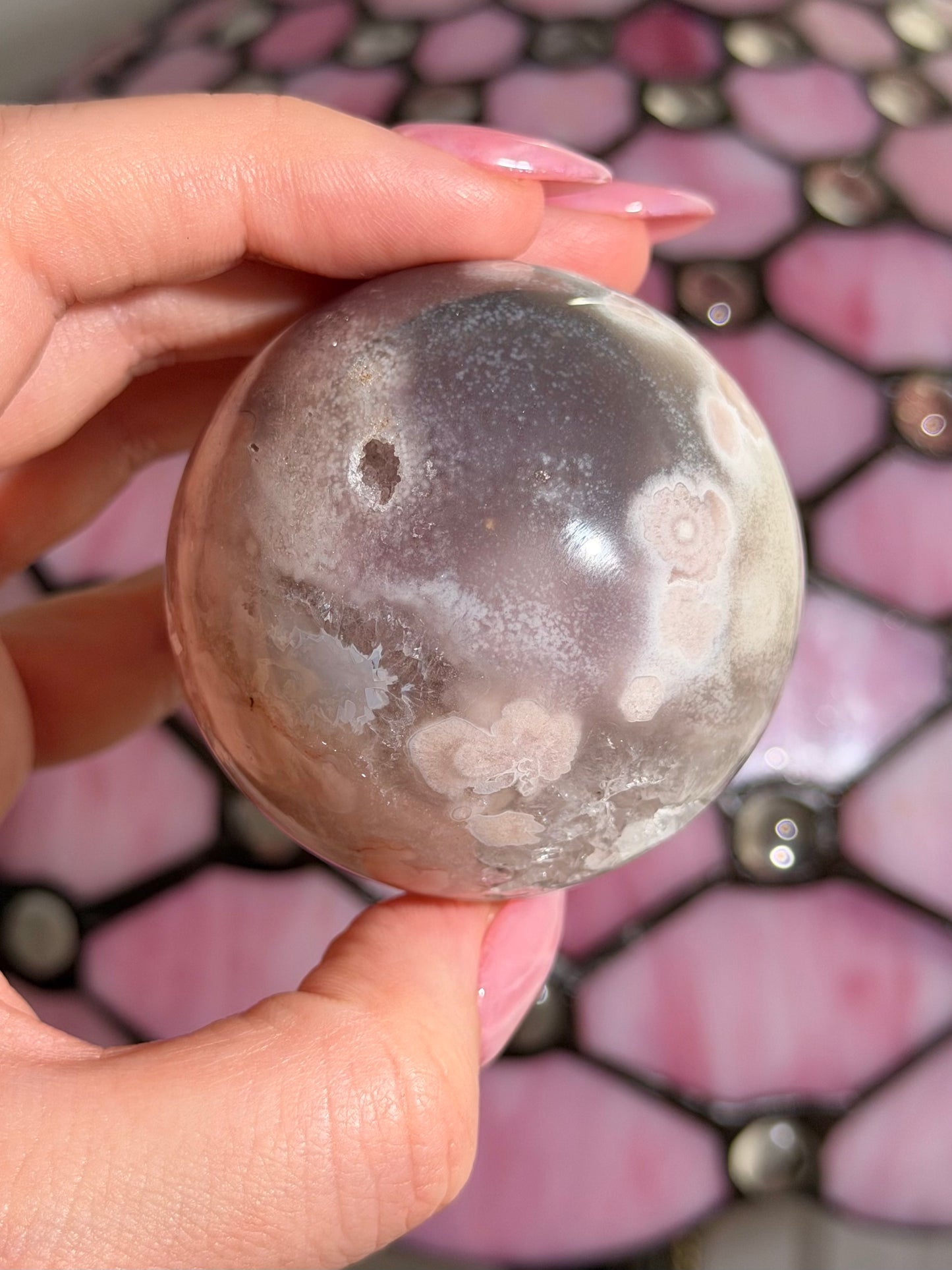 "Galaxy" Pink amethyst x flower agate sphere