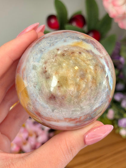 Multicolored pastel sea jasper sphere