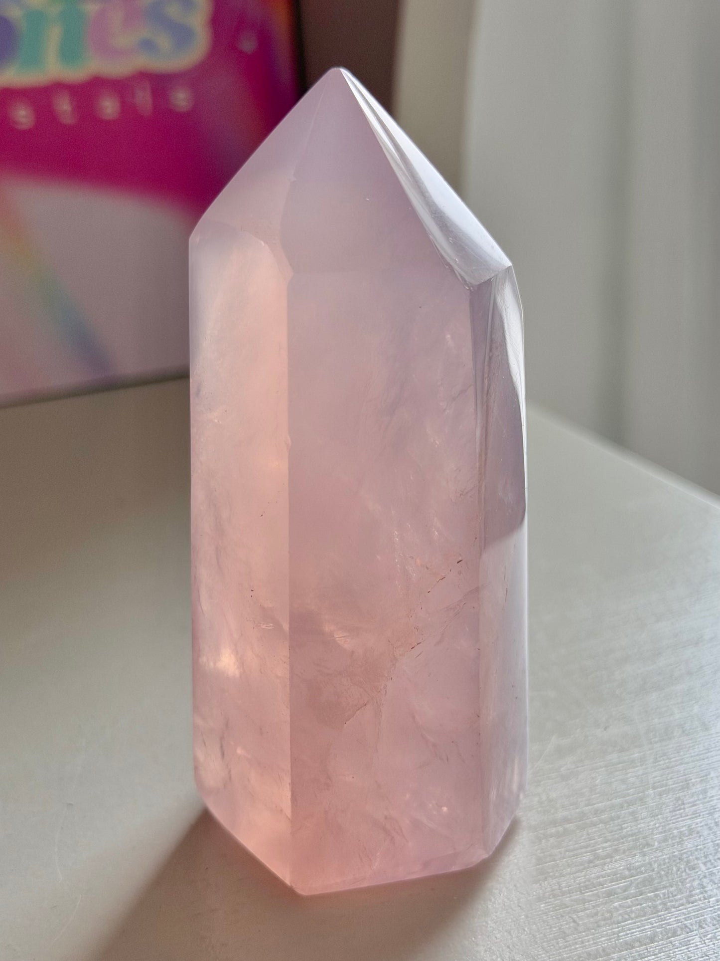 Purple toned jelly rose quartz tower