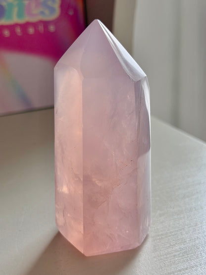 Purple toned jelly rose quartz tower