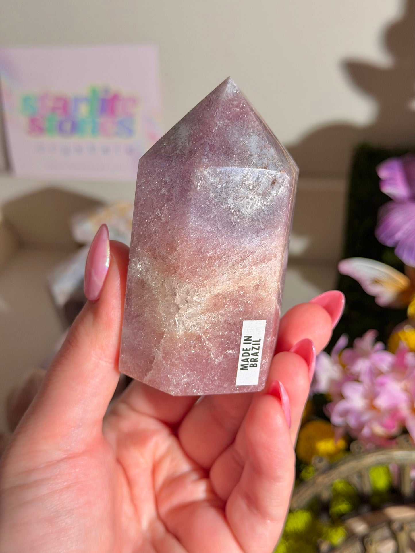 Sparkly purple pink amethyst tower from Brazil