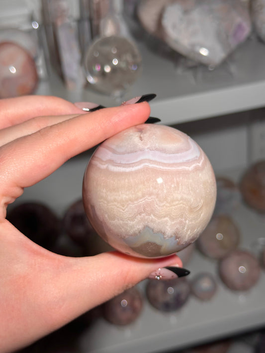Pink amethyst flower agate sphere (I)